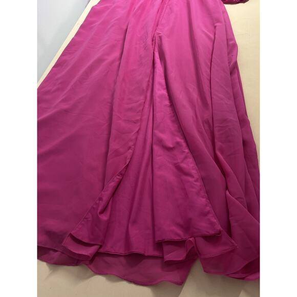 JJ’S House Woman Dress 14 Long Sleeve Lined Rushed V-Neck Fuchsia Bridesmaids - Picture 9 of 12